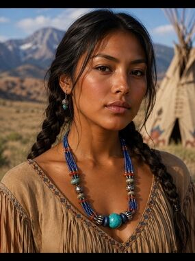 Turquoise, Lapis & Carnelian Agate  Beaded Statement Necklace - Native Jewelry